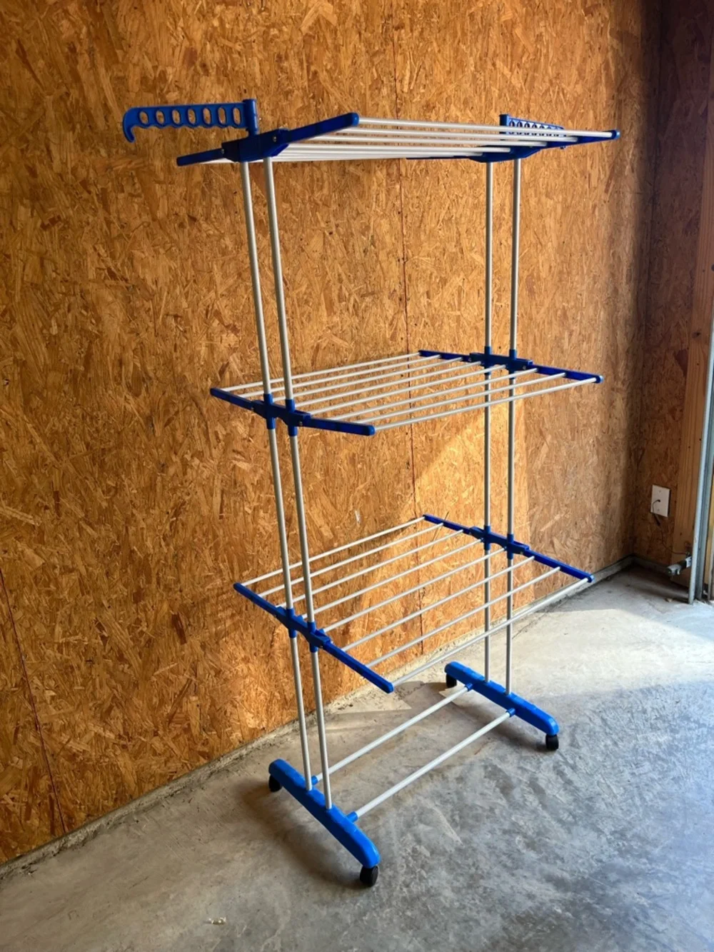 Rolling Clothes Drying Rack 3 Tier Adjustable Metal Bars w/Wheels